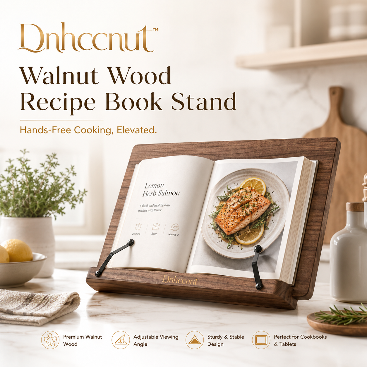 Dnhccnut™ Walnut Wood Recipe Book Stand