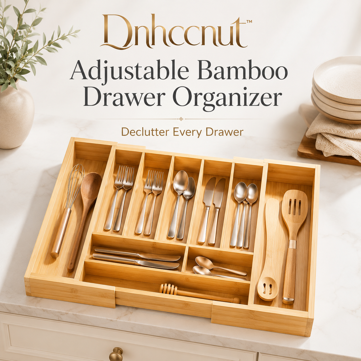 Dnhccnut™ Adjustable Bamboo Drawer Organizer